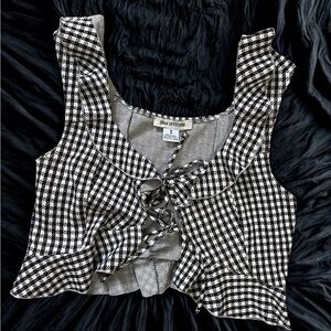 Urban Outfitters Monochrome Houndstooth Lace-Up Crop Top